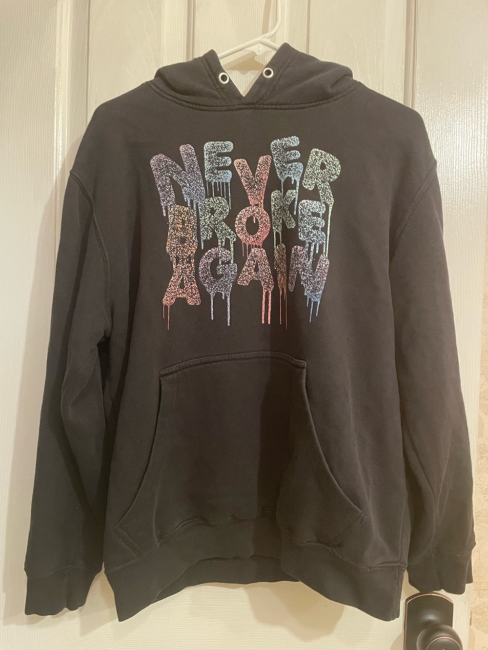 Men’s Black Hoodie Sweater with Multicolor 'Never Broke Again' Graphic Size M